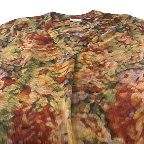 LIZ CLAIBORNE LONG SLV PULL-OVER V-NECK BLOUSE, WOMEN, XL, YELLOW ORANGE PURPLE - Picture 3 of 10